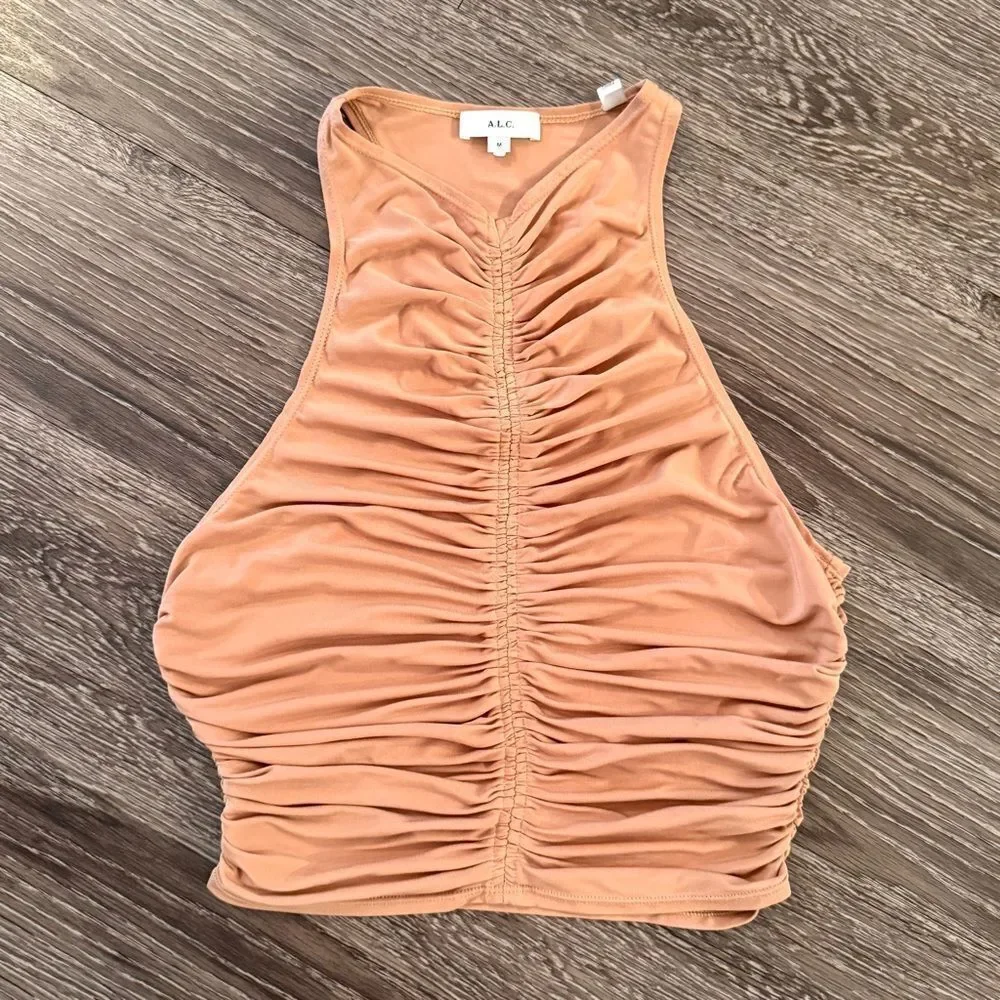 A.L.C. Adrienne Sleeveless Ruched Crop Top